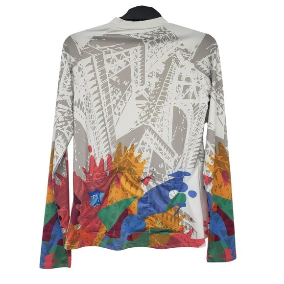 Terry Cycling Long Sleeve Athletic Shirt Front Zip Womens M Eiffel Tower Print - Picture 2 of 12